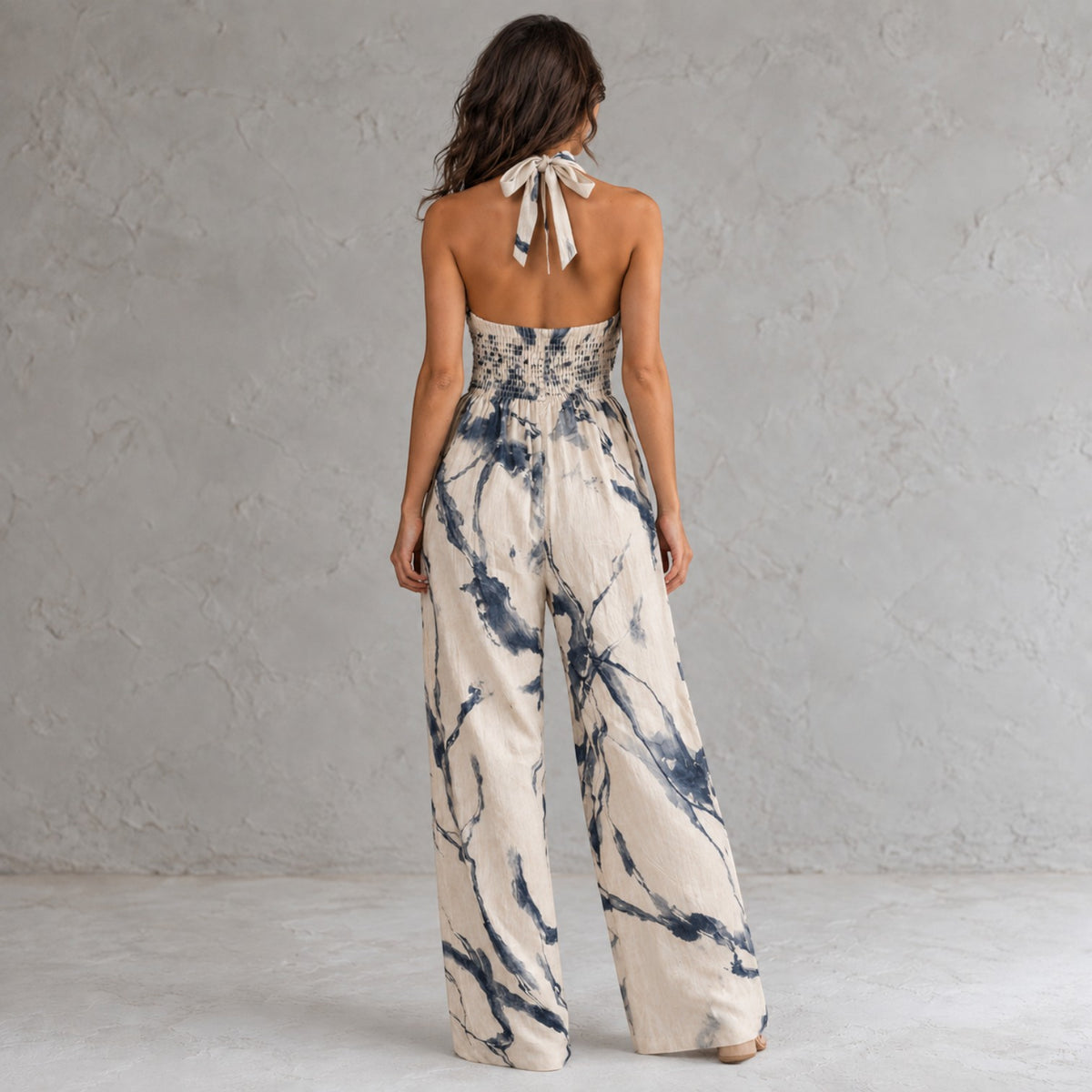 Mono Mujer Beige Pierna Ancha Halter