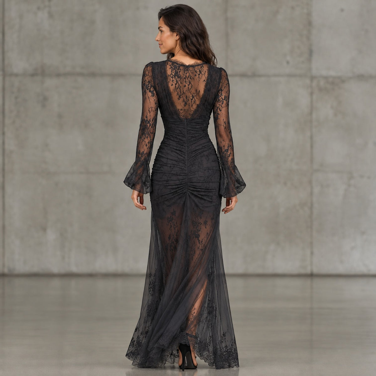 Women's Black Lace Wedding Guest Dress