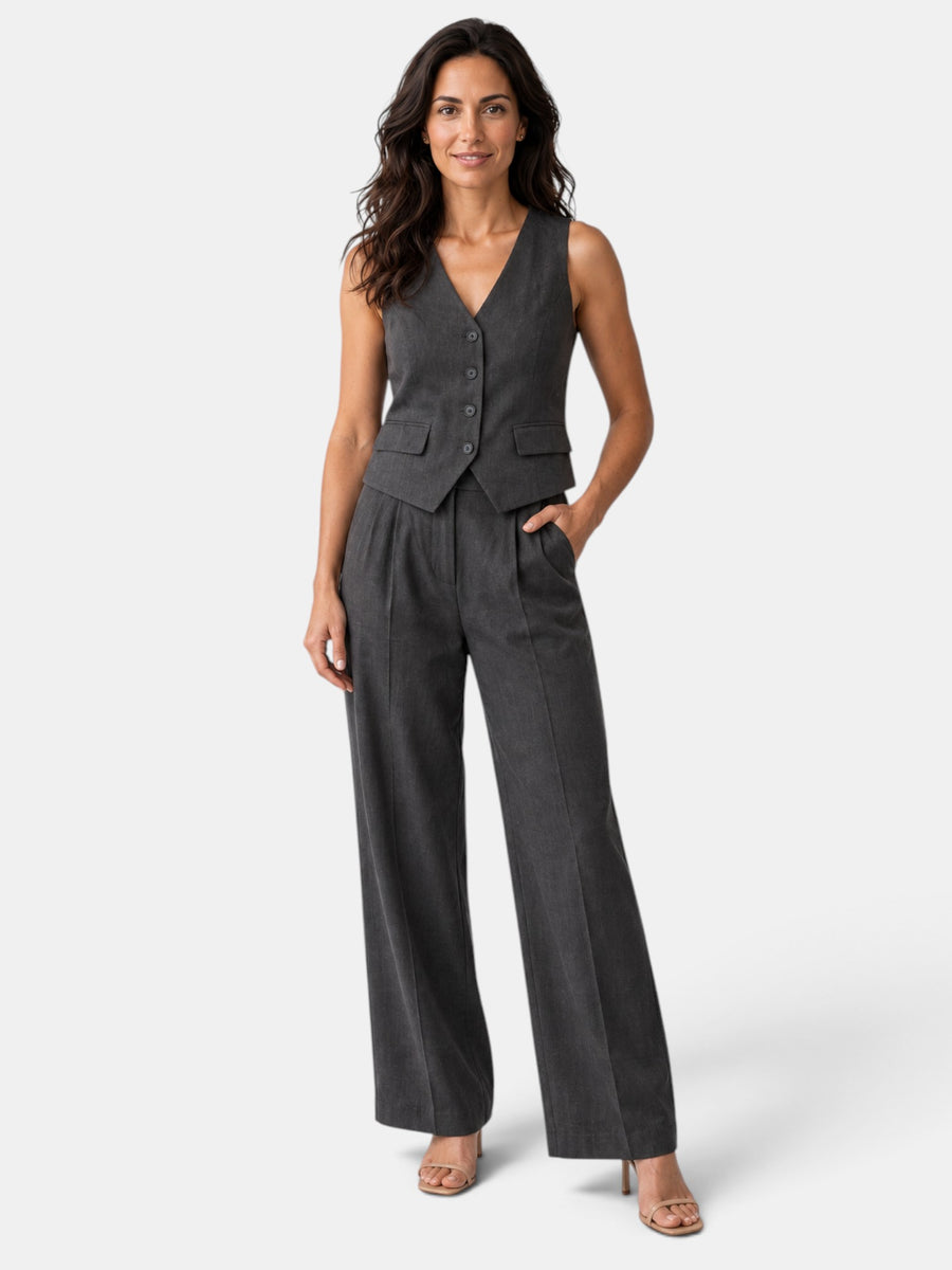 Conjunto Mujer Chaleco y Pantalón Ancho