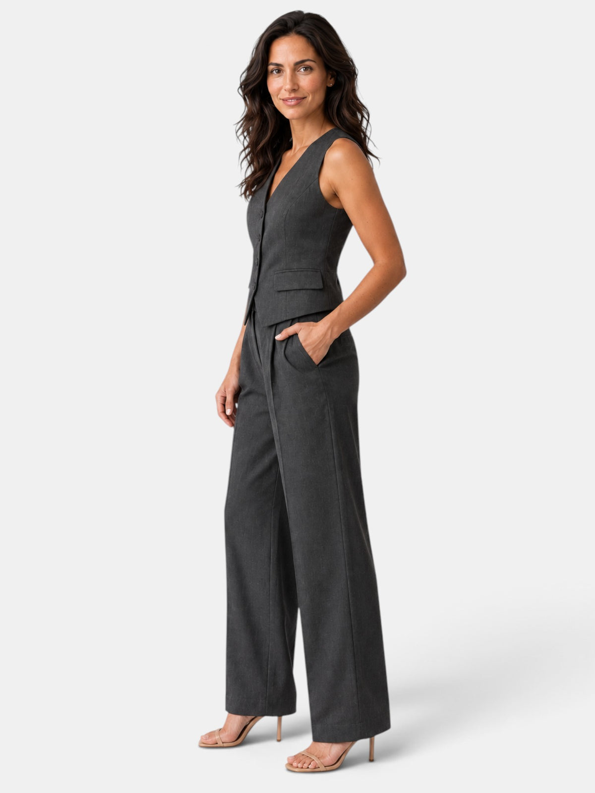 Conjunto Mujer Chaleco y Pantalón Ancho