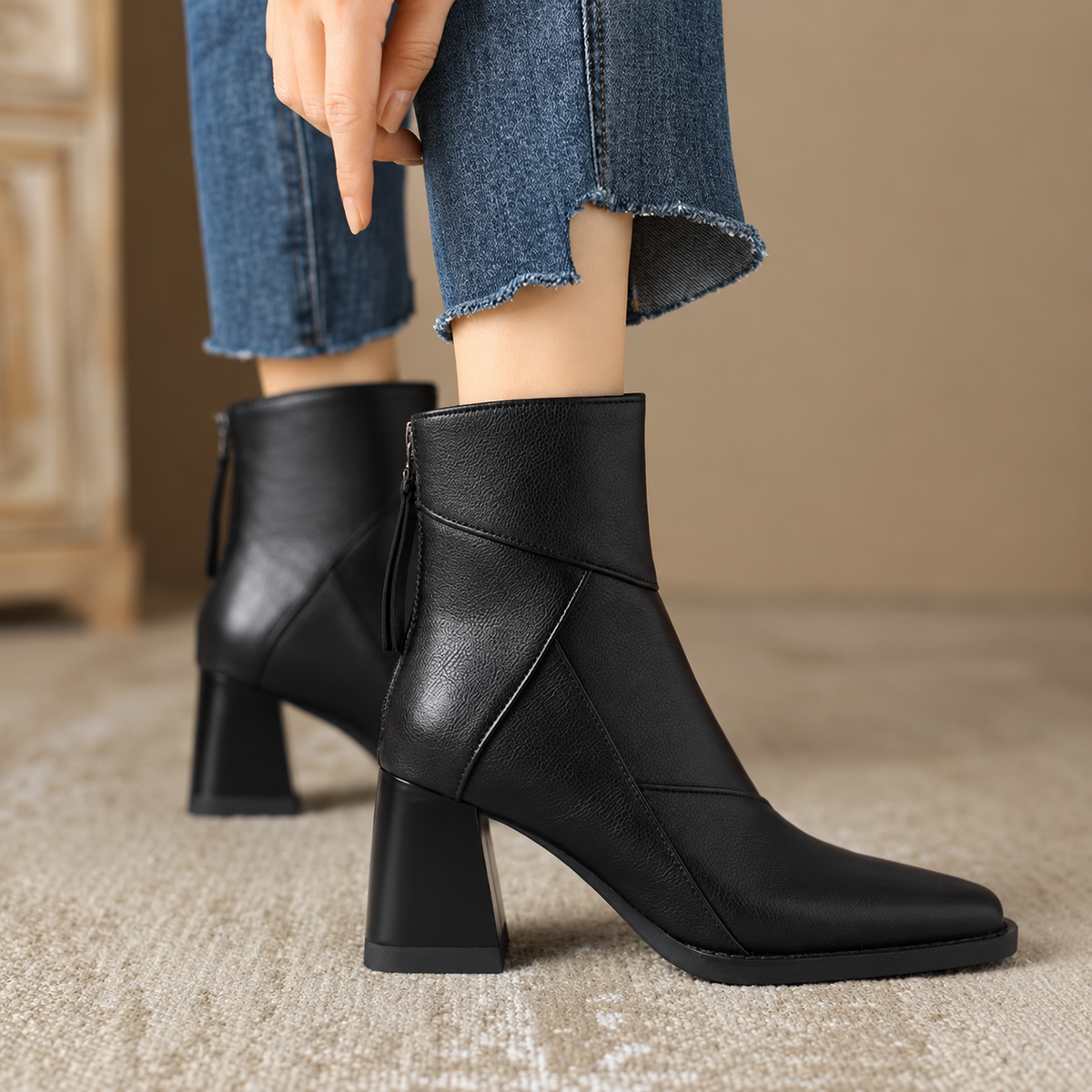 Botines Mujer Tacón Grueso Retro
