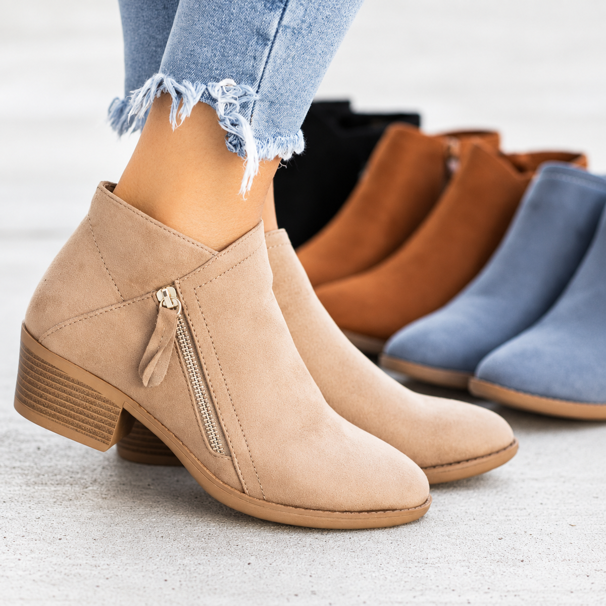 Botines Mujer Ante Tacón Grueso