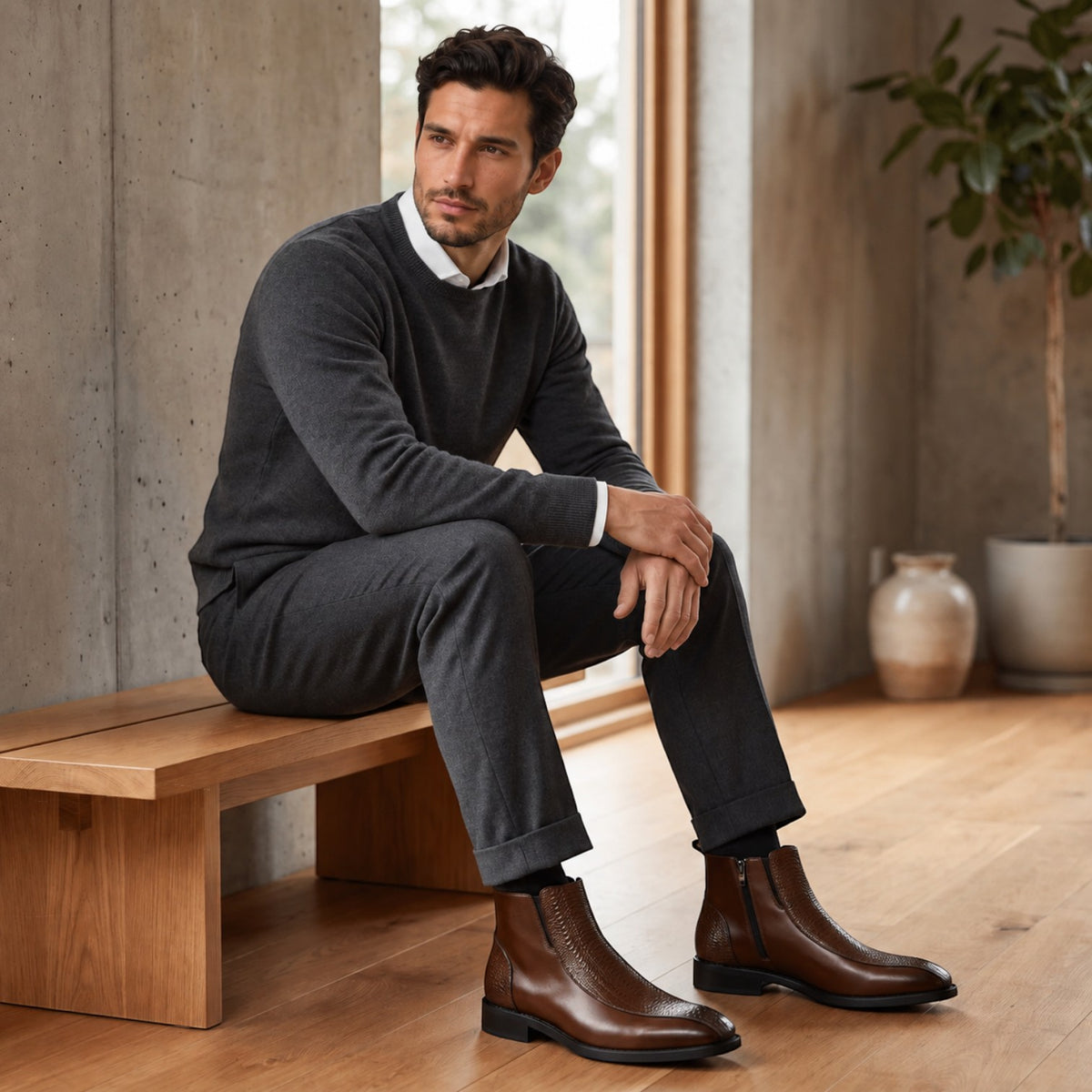 Botines Hombre Piel Cremallera Lateral