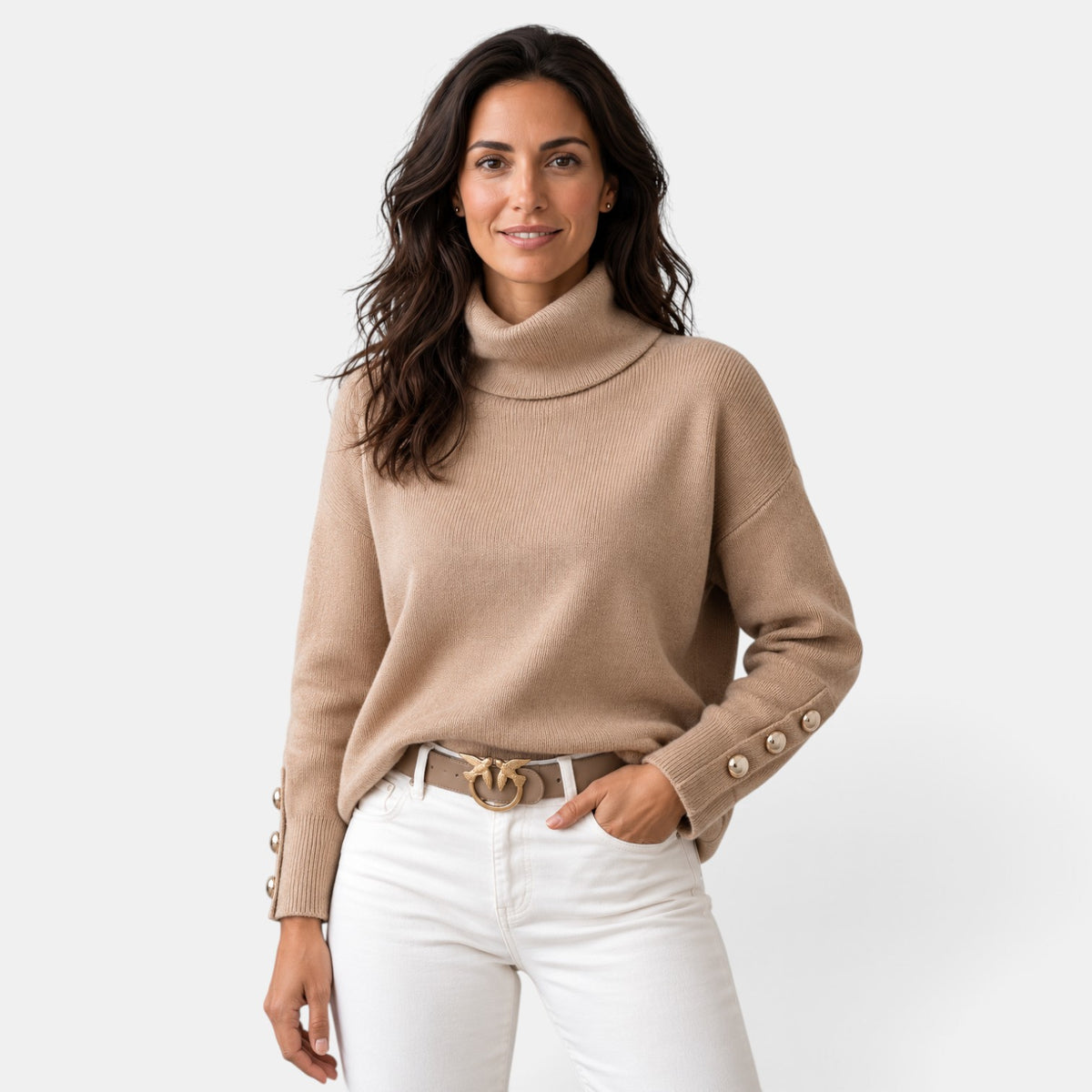 Jersey Mujer de Cuello Alto con Botones en los Puños