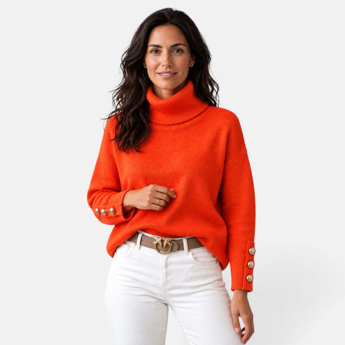 Jersey Mujer de Cuello Alto con Botones en los Puños