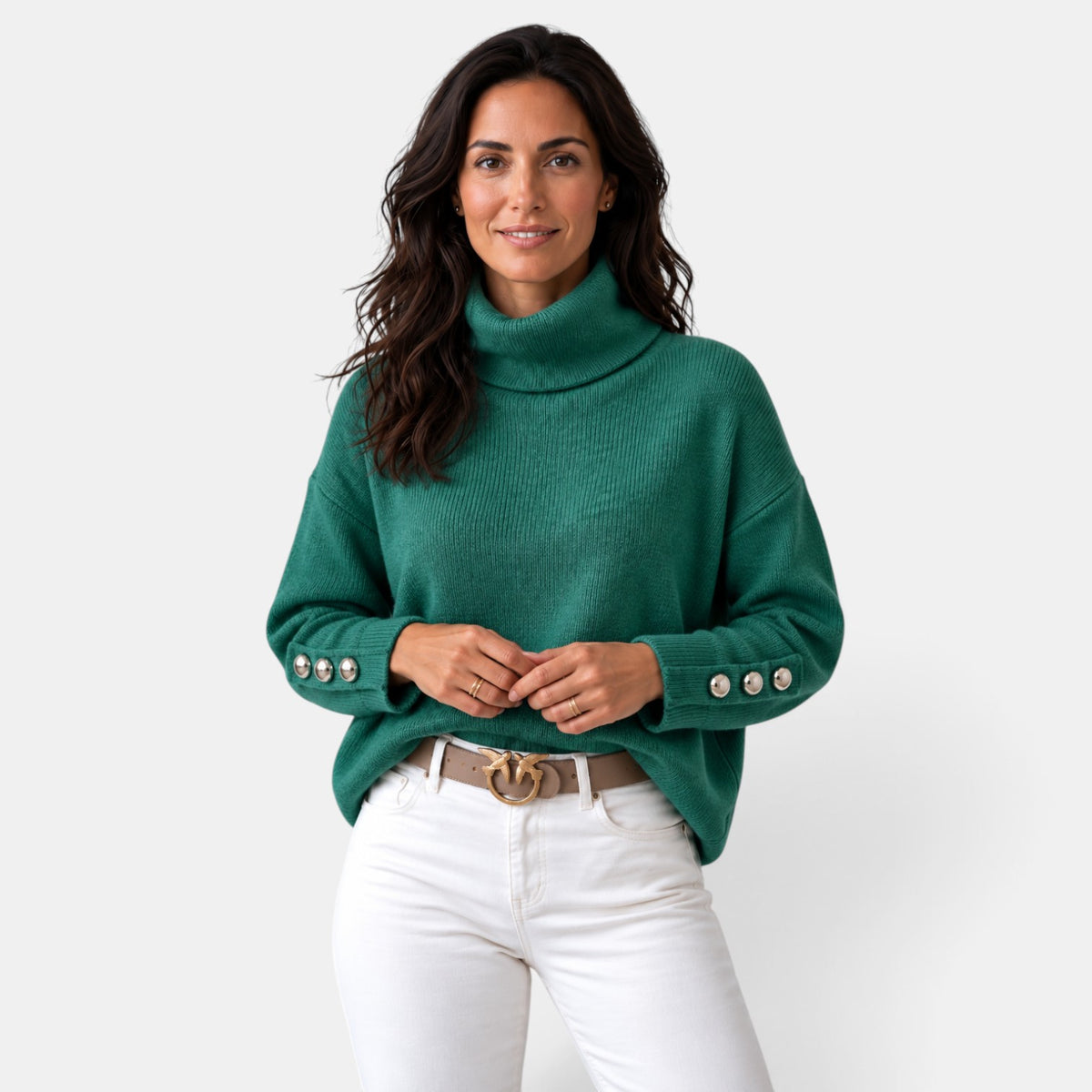 Jersey Mujer de Cuello Alto con Botones en los Puños