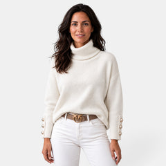 Women's Turtleneck Sweater - Button Cuffs