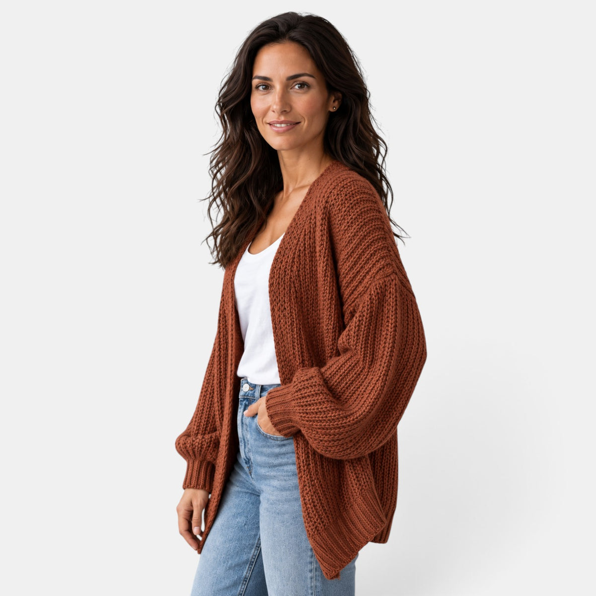 Cárdigan Mujer Oversize de Punto Manga Larga