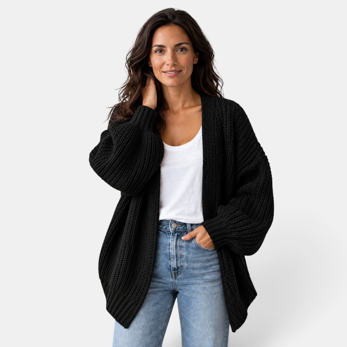 Cárdigan Mujer Oversize de Punto Manga Larga