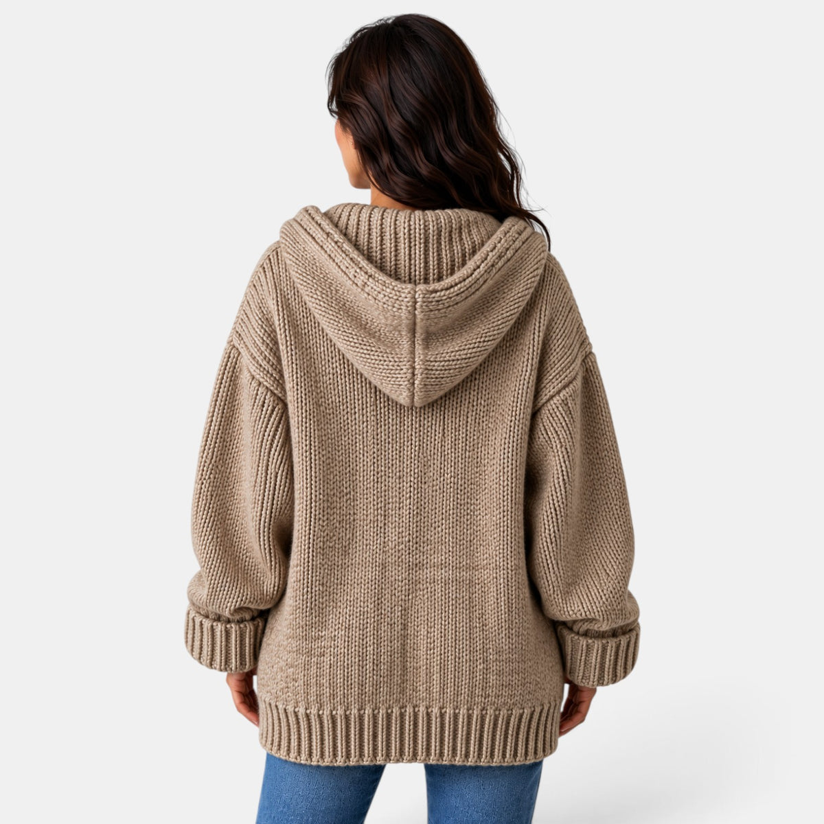 Cárdigan Largo Mujer con Capucha y Botones