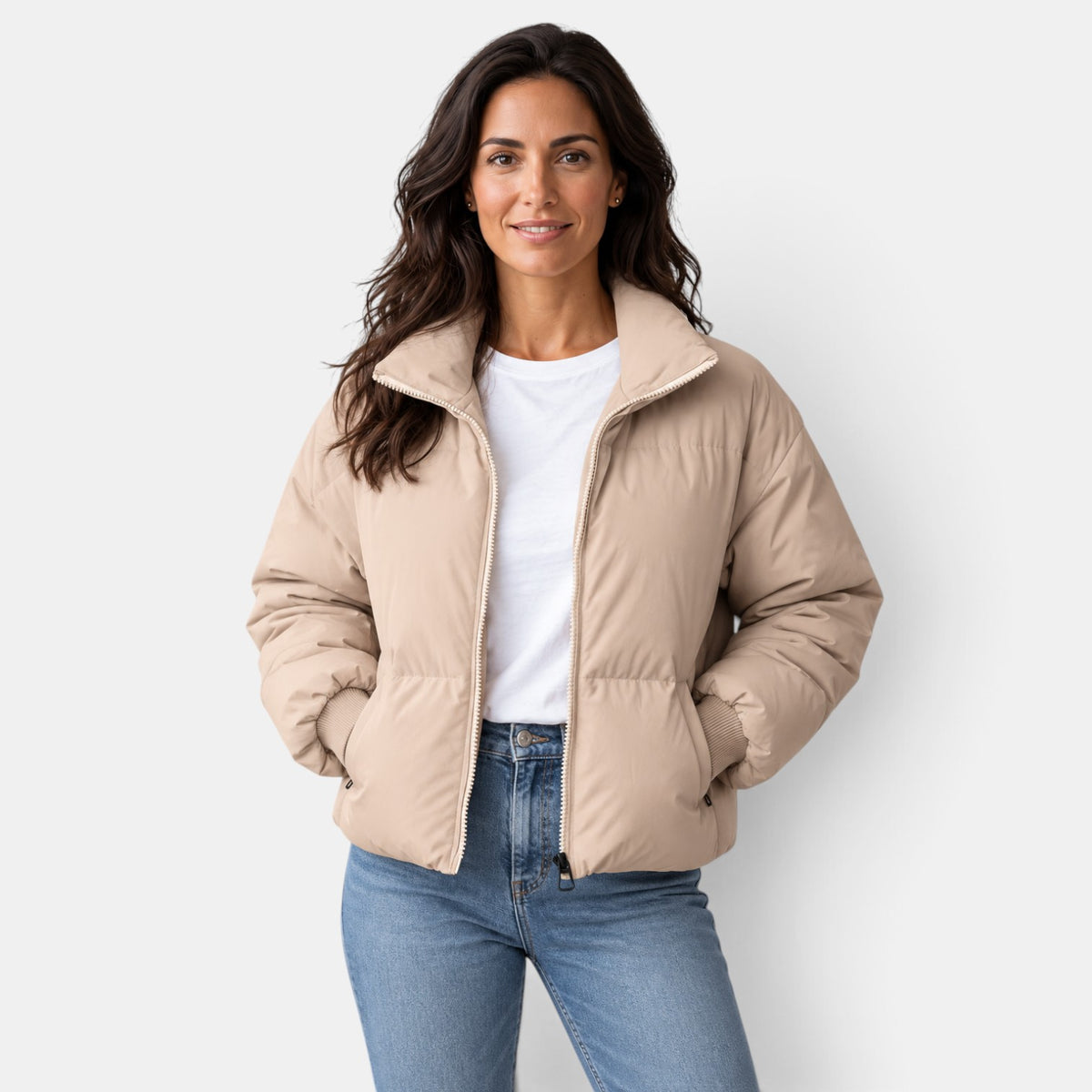 Chaqueta Acolchada Corta Mujer Cuello Alto