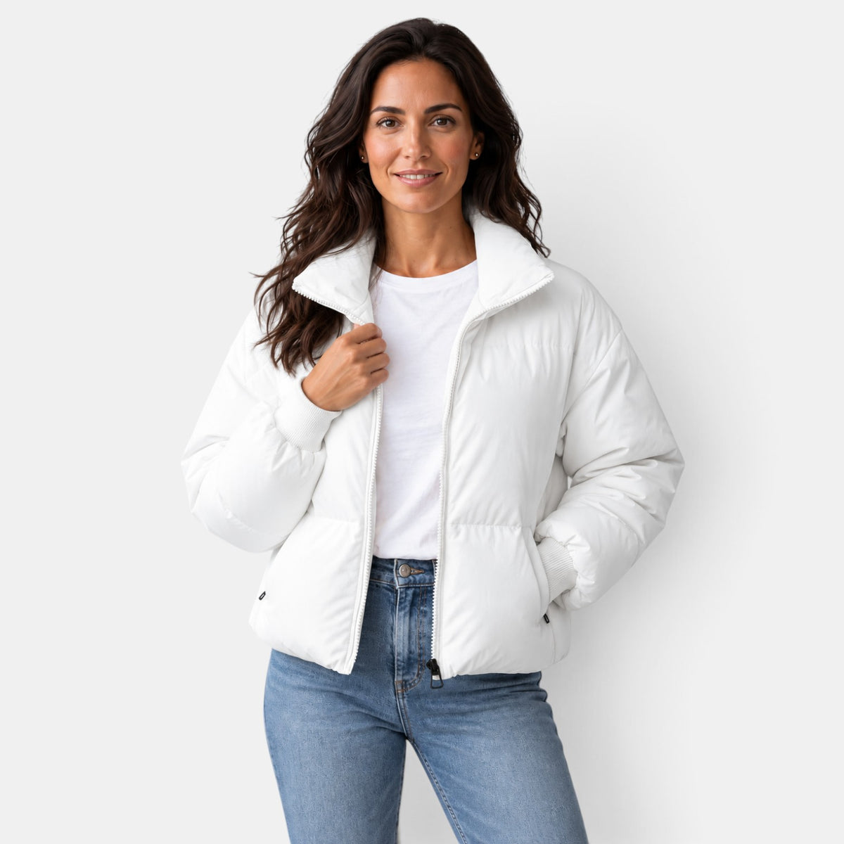 Chaqueta Acolchada Corta Mujer Cuello Alto