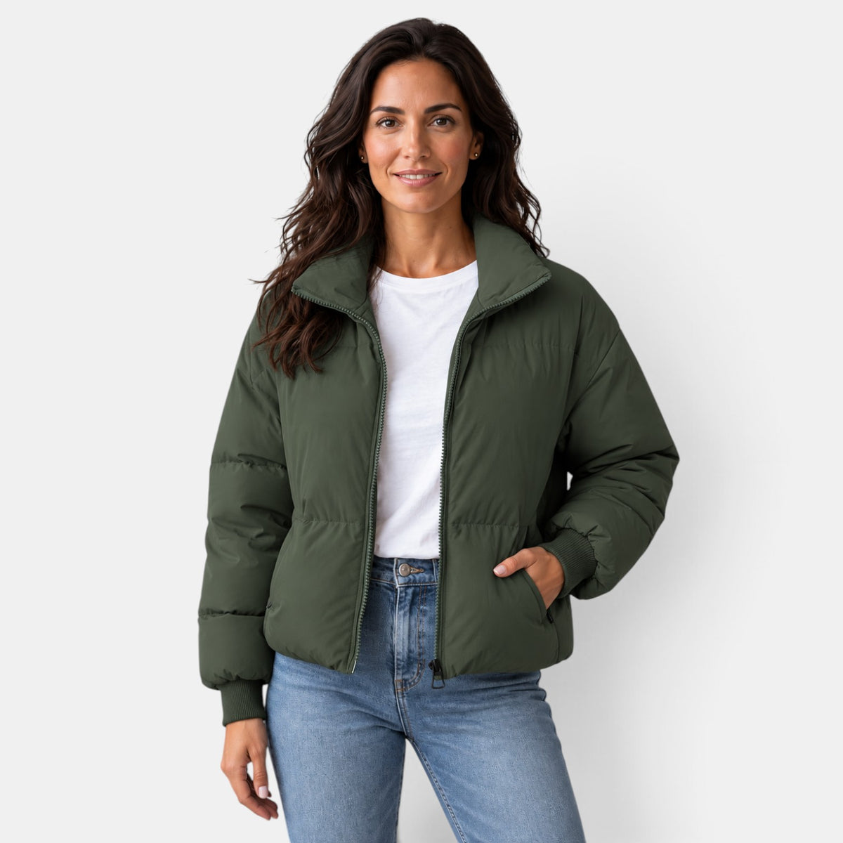 Chaqueta Acolchada Corta Mujer Cuello Alto