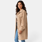 Chaqueta Teddy Mujer Beige Oversize Larga