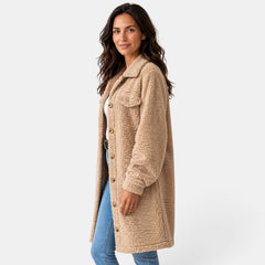 Chaqueta Teddy Mujer Beige Oversize Larga