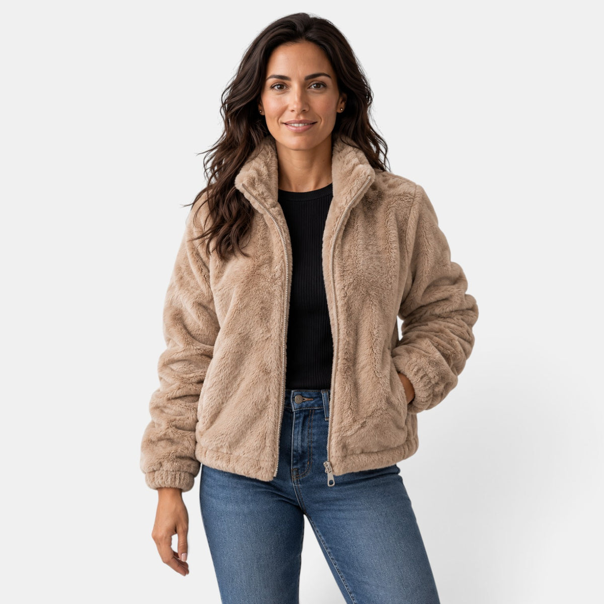 Chaqueta Mujer Teddy Bomber con Cremallera