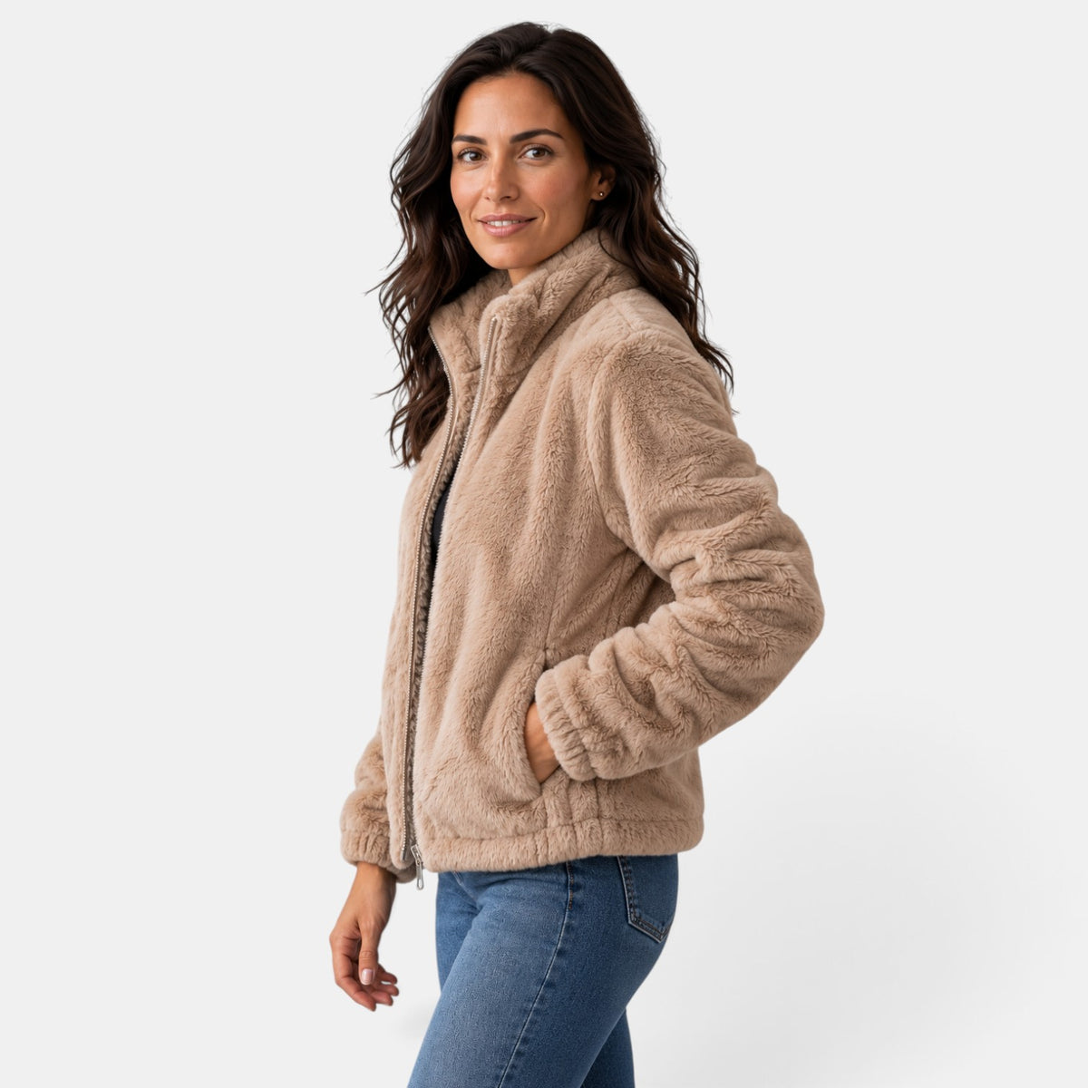Chaqueta Mujer Teddy Bomber con Cremallera