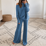 Conjunto Mujer de Punto Top Asimétrico y Pantalón