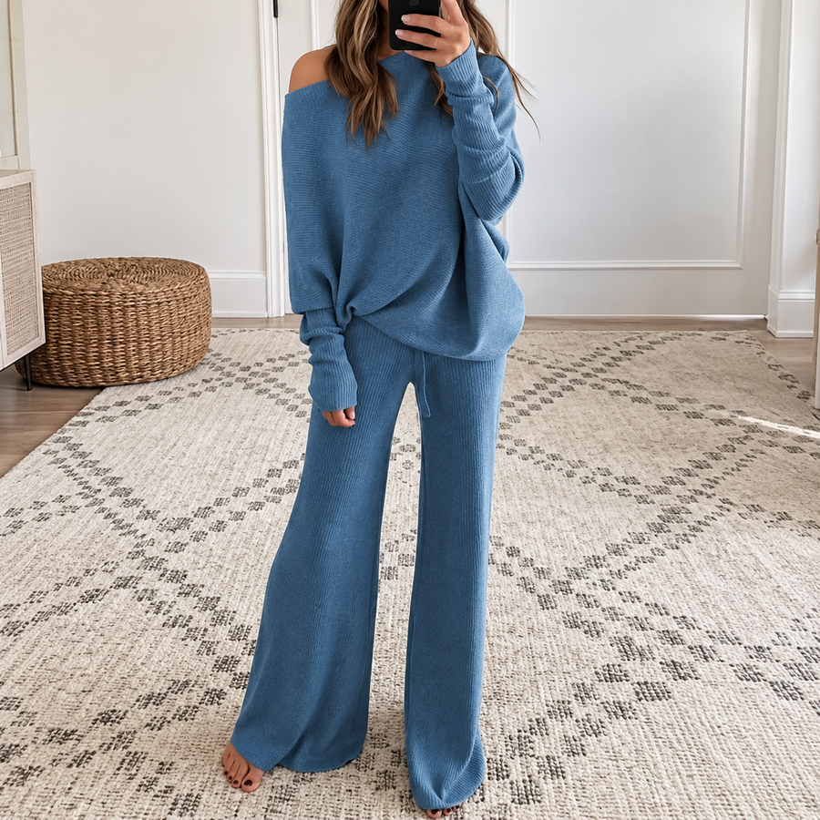 Conjunto Mujer de Punto Top Asimétrico y Pantalón