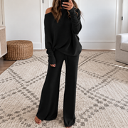 Conjunto Mujer de Punto Top Asimétrico y Pantalón