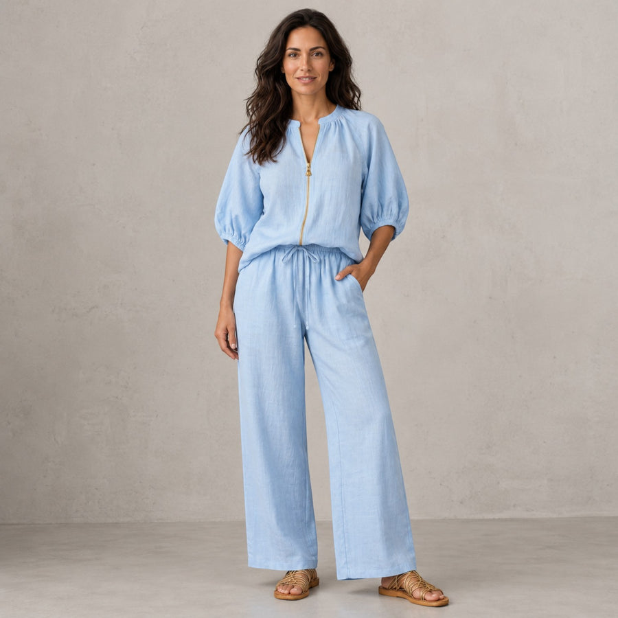 Conjunto Mujer Top con Cremallera y Pantalón Ancho