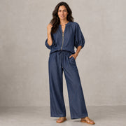 Conjunto Mujer Top con Cremallera y Pantalón Ancho