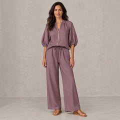 Conjunto Mujer Top con Cremallera y Pantalón Ancho