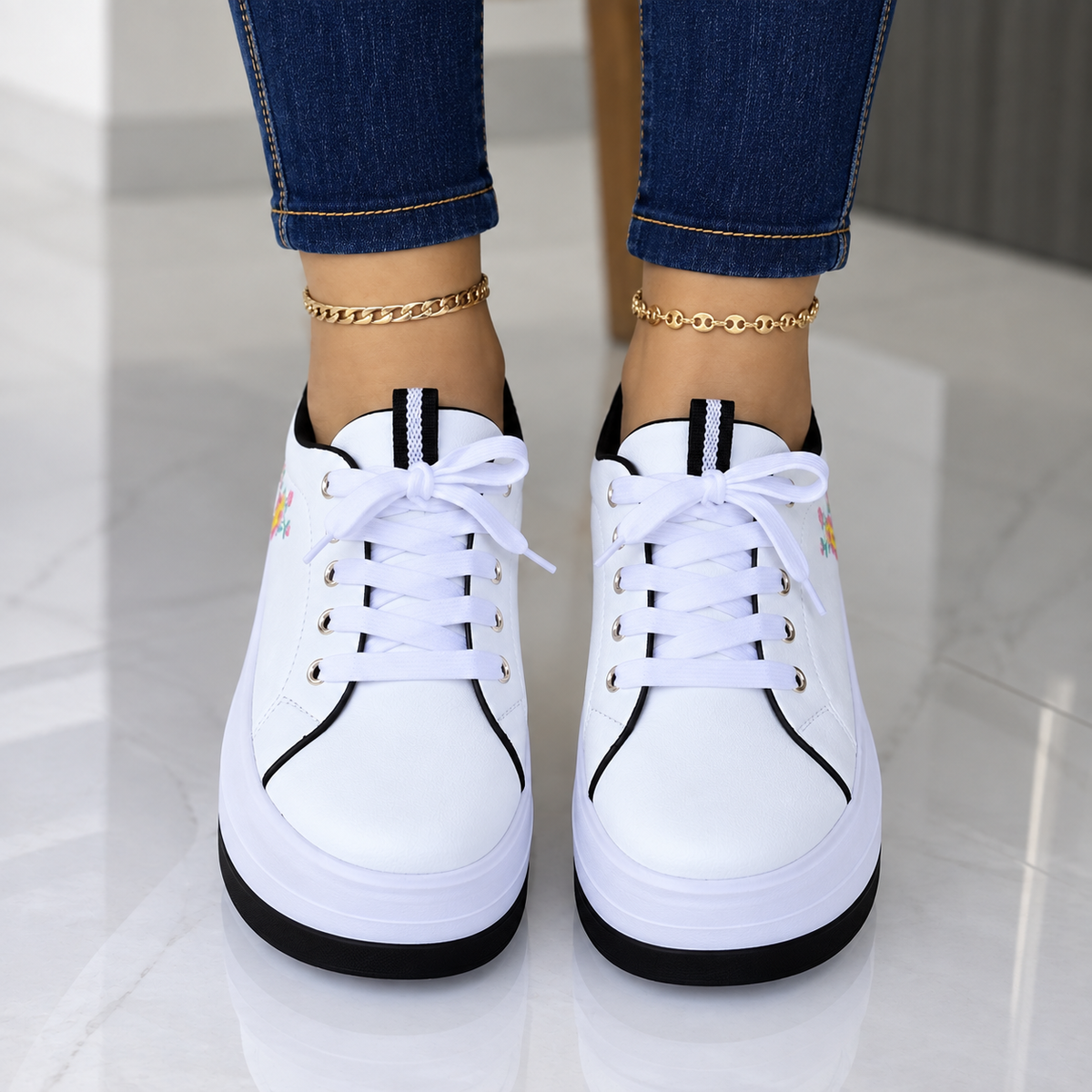 Zapatillas Mujer Plataforma Bordado Floral