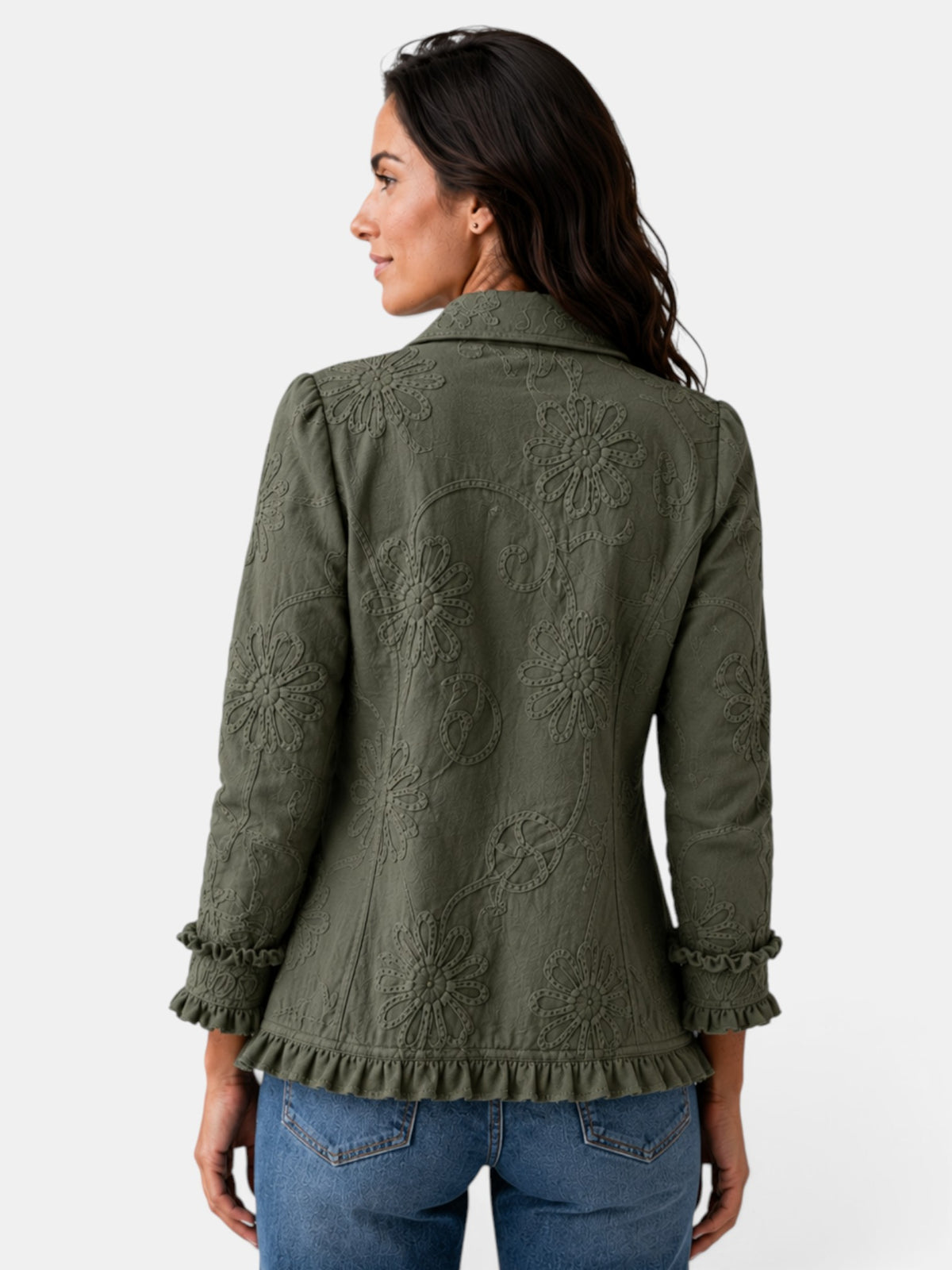 Blazer Mujer Elegante con Volantes y Solapa Plisada