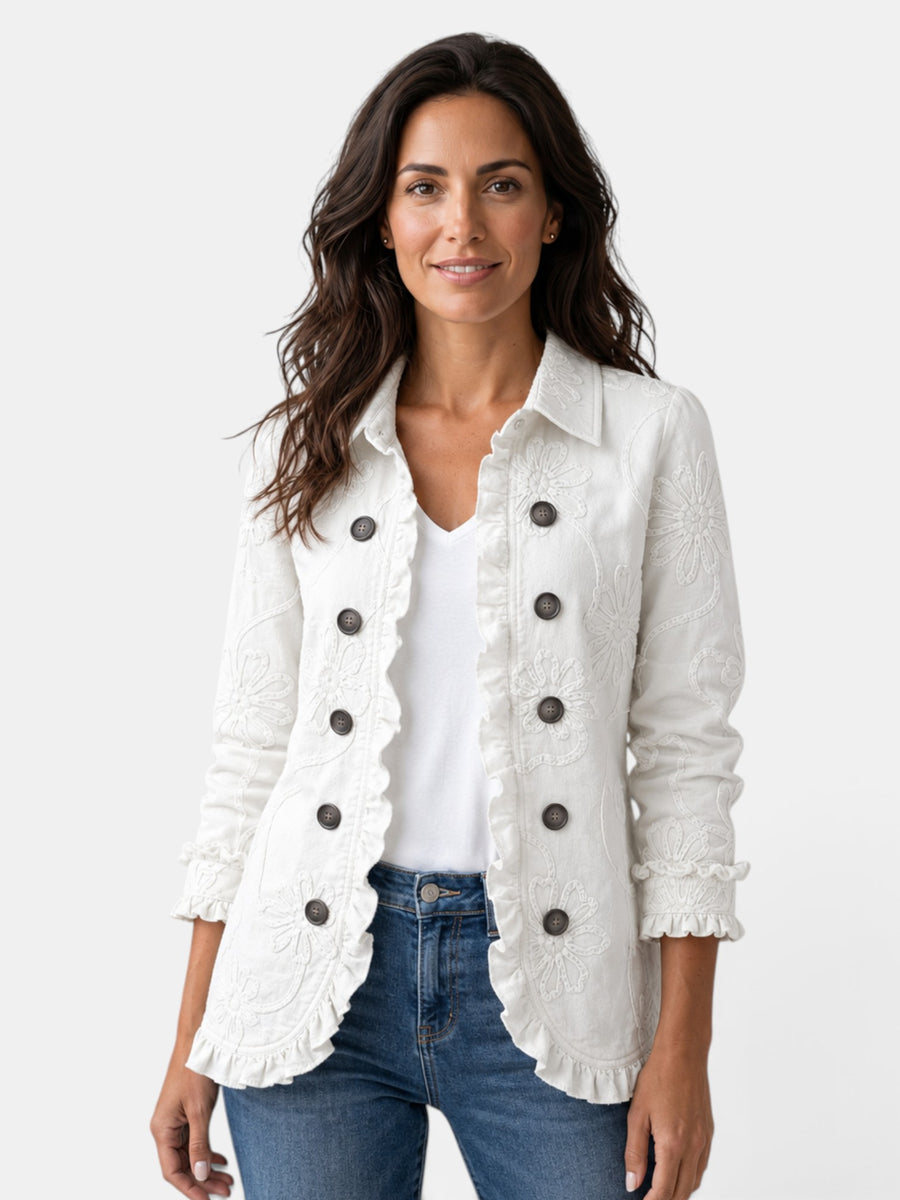 Blazer Mujer Elegante con Volantes y Solapa Plisada