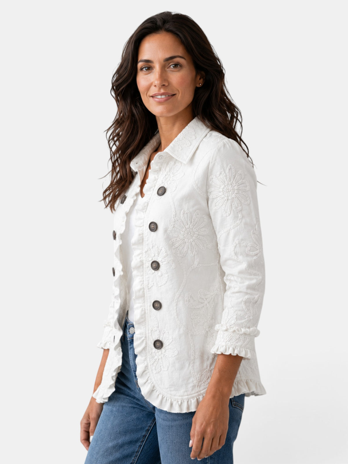 Blazer Mujer Elegante con Volantes y Solapa Plisada