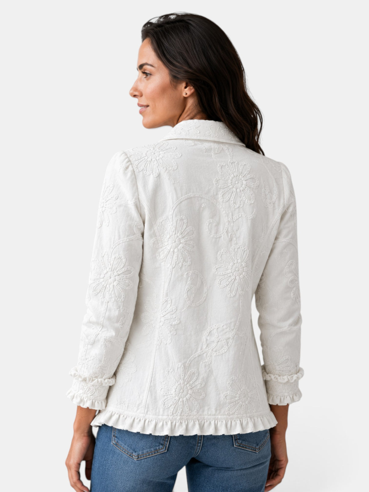 Blazer Mujer Elegante con Volantes y Solapa Plisada