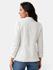 Blazer Mujer Elegante con Volantes y Solapa Plisada