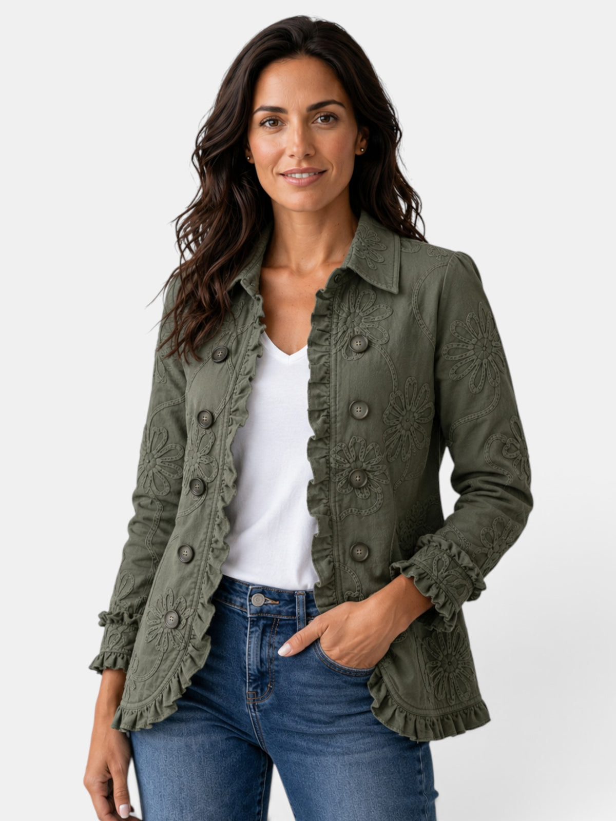 Blazer Mujer Elegante con Volantes y Solapa Plisada
