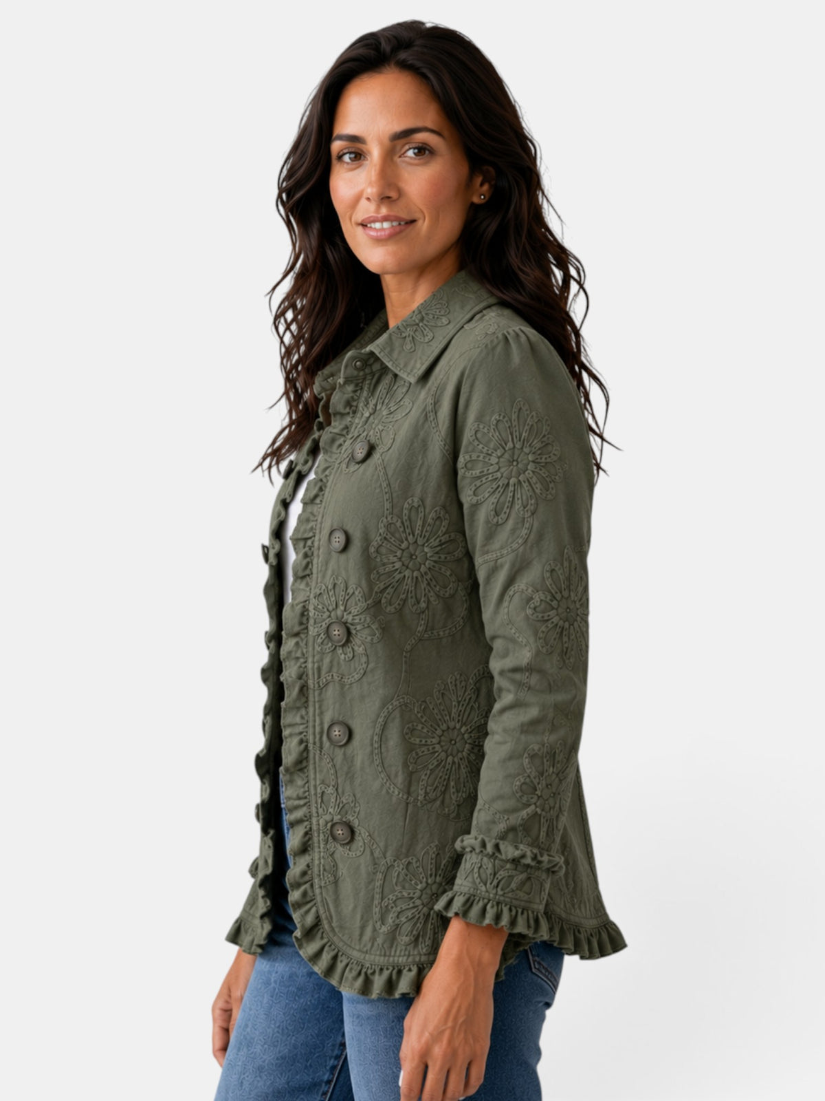 Blazer Mujer Elegante con Volantes y Solapa Plisada