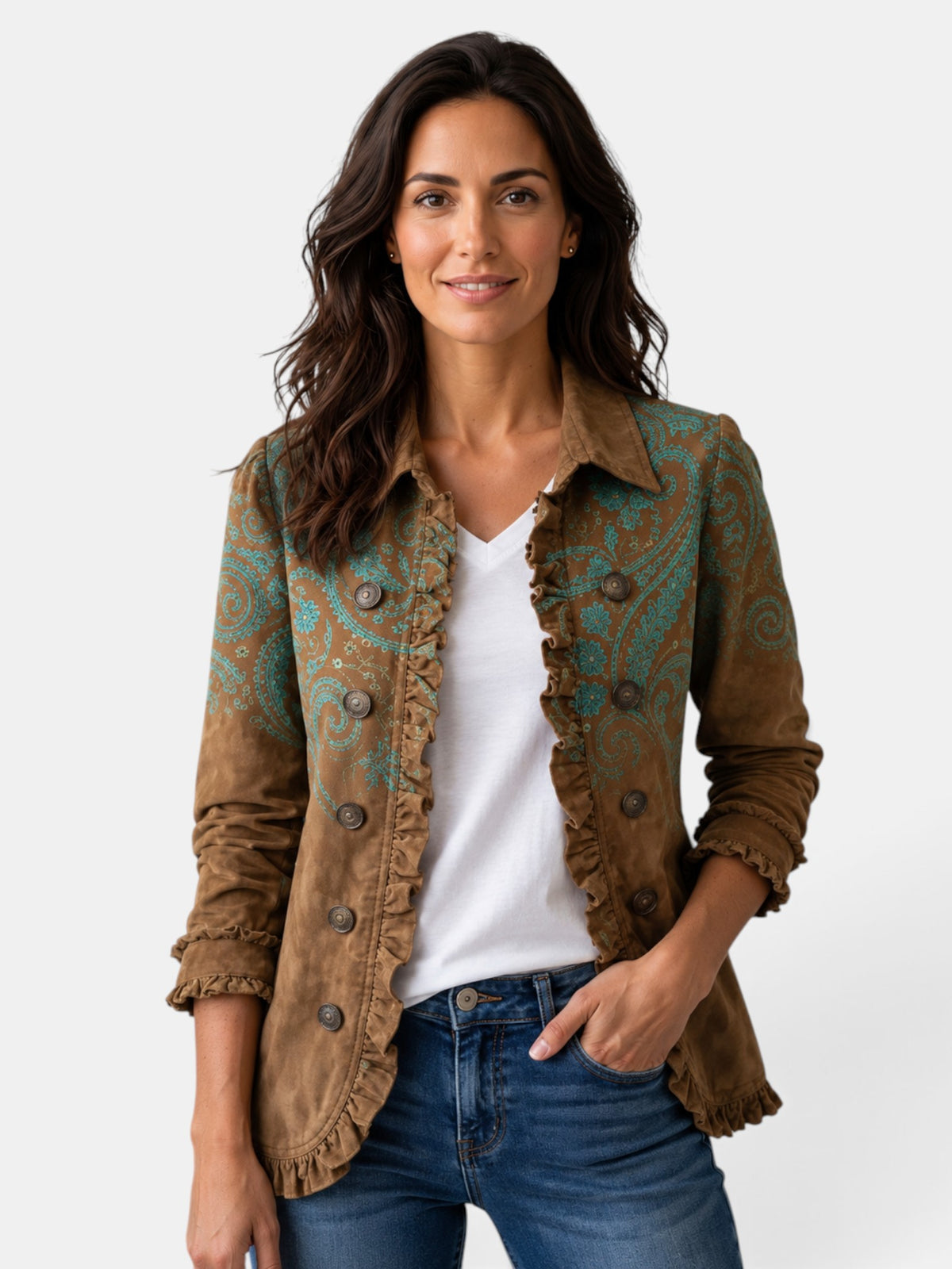 Blazer Mujer Elegante con Volantes y Solapa Plisada