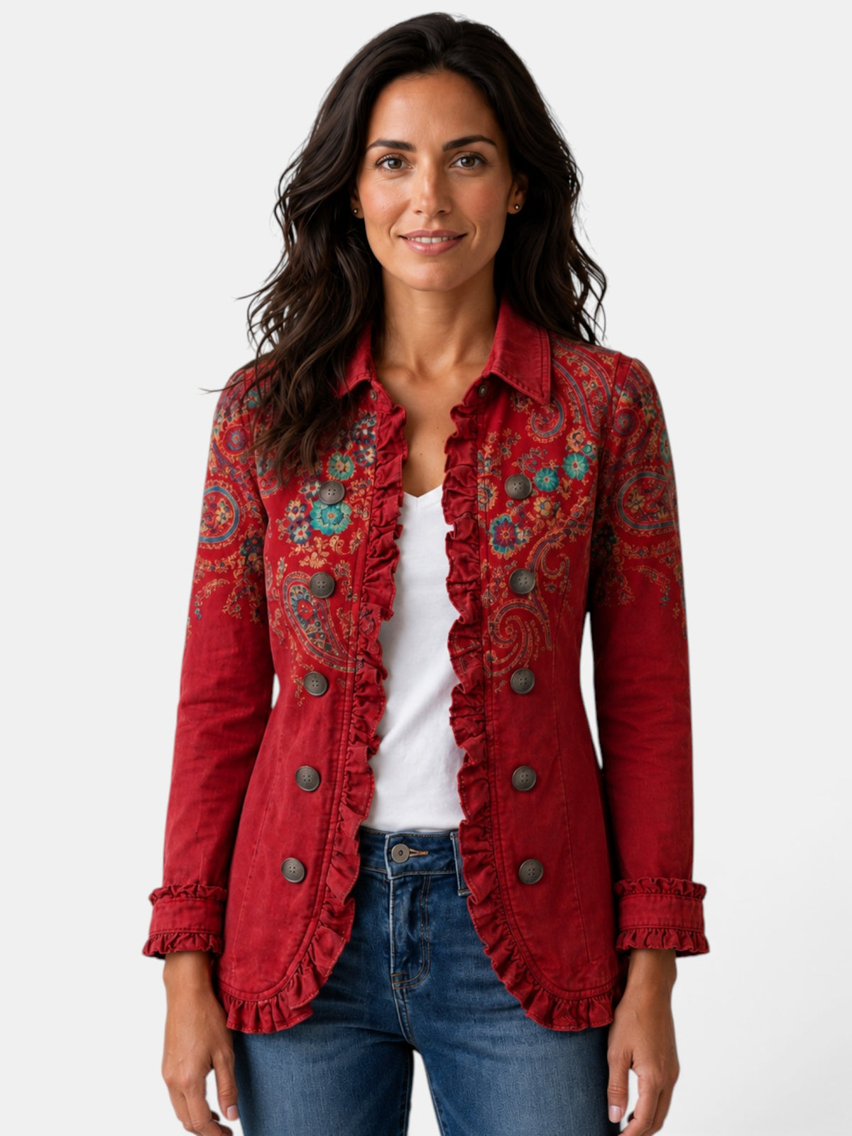 Blazer Mujer Elegante con Volantes y Solapa Plisada
