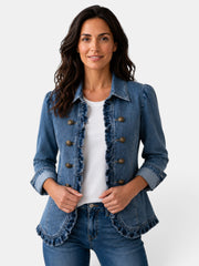 Blazer Mujer Elegante con Volantes y Solapa Plisada
