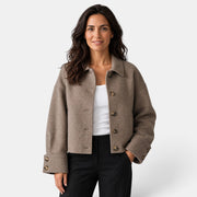 Women's Brown Quilted Jacket with Lapel