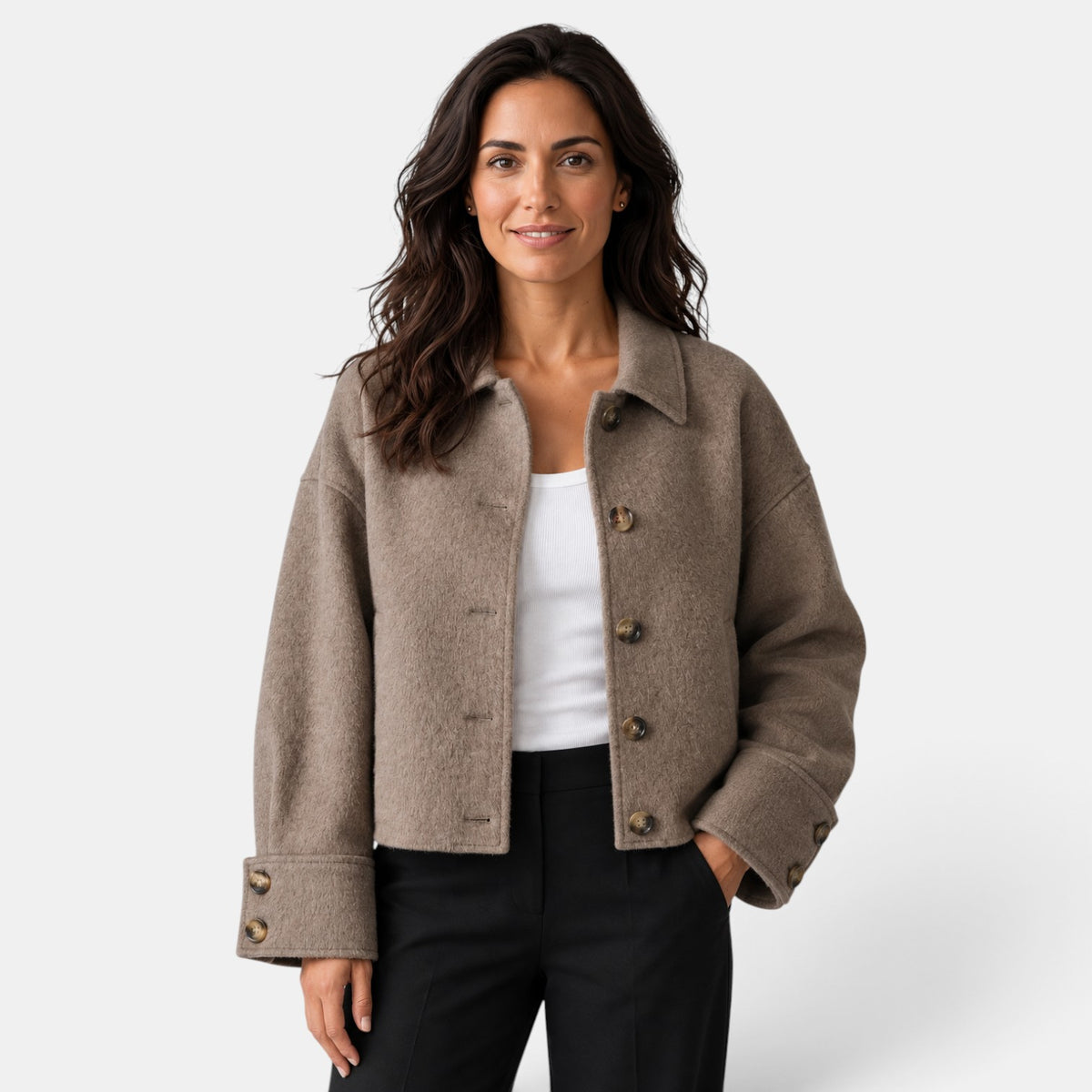 Women's Brown Quilted Jacket with Lapel