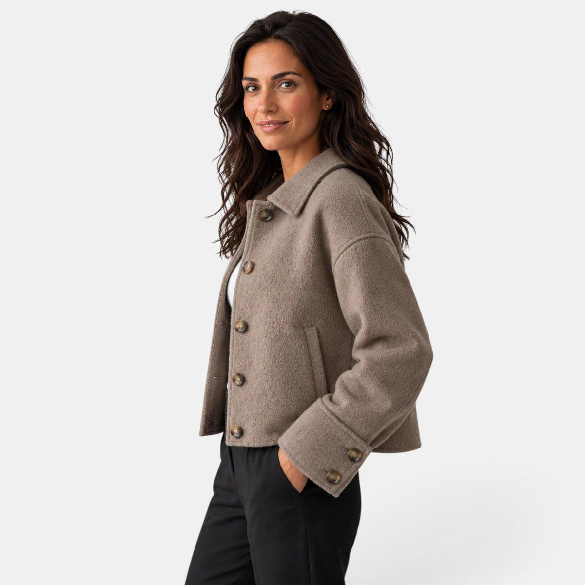 Women's Brown Quilted Jacket with Lapel