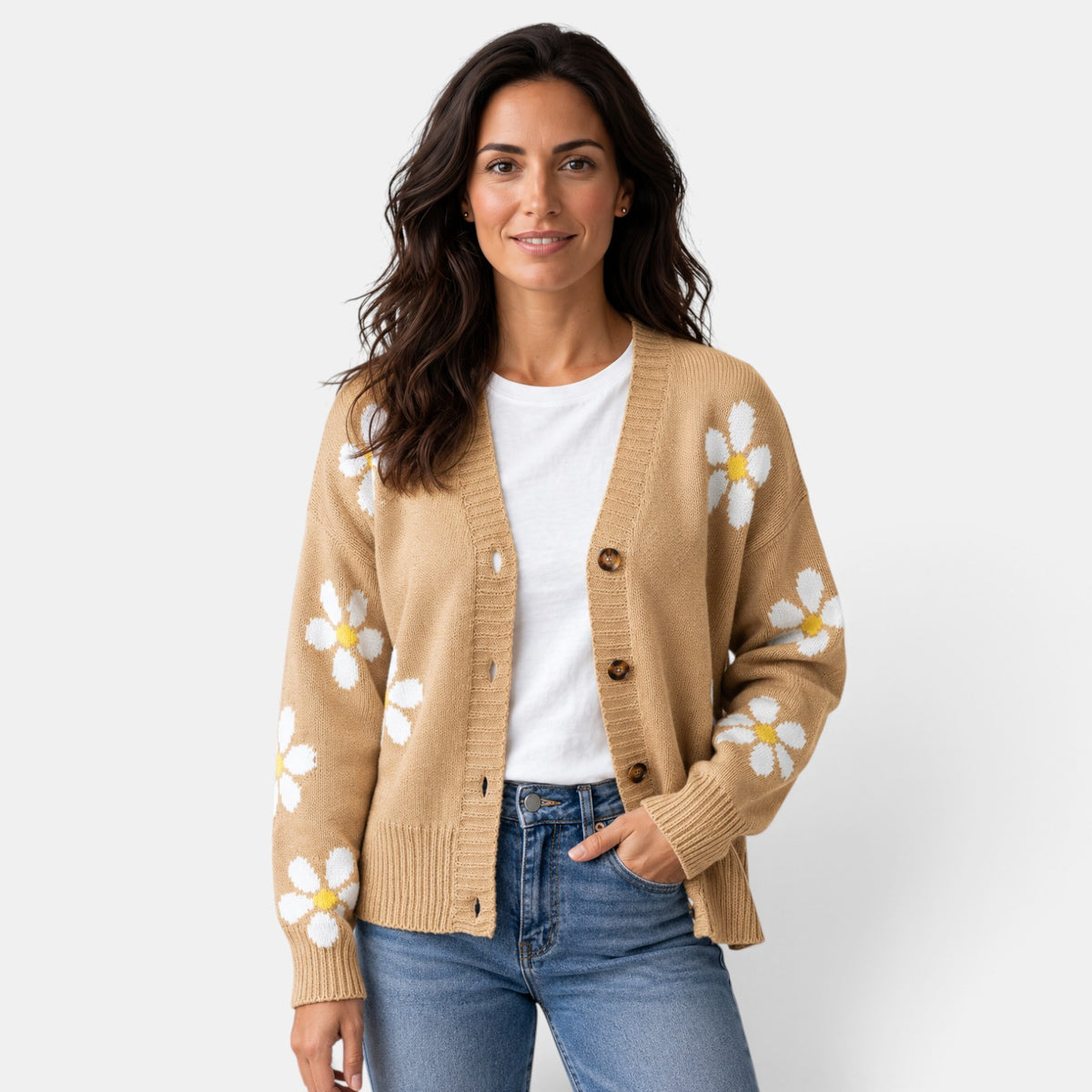 Cárdigan Mujer Punto Estilo Floral Oversize