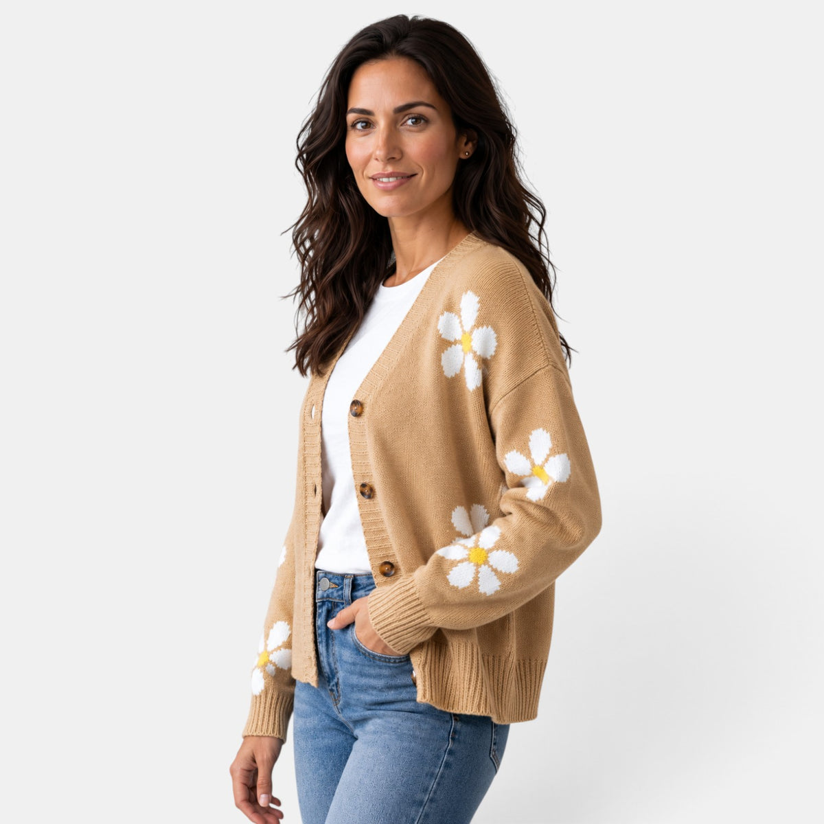 Cárdigan Mujer Punto Estilo Floral Oversize