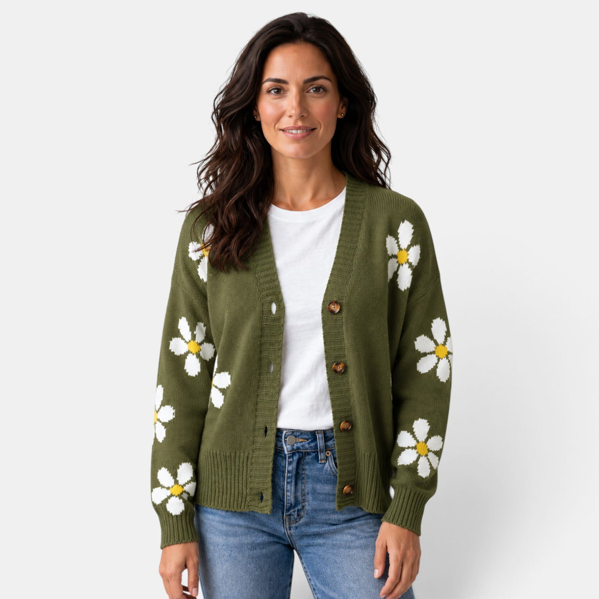 Cárdigan Mujer Punto Estilo Floral Oversize