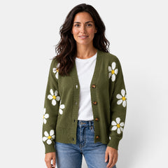 Cárdigan Mujer Punto Estilo Floral Oversize