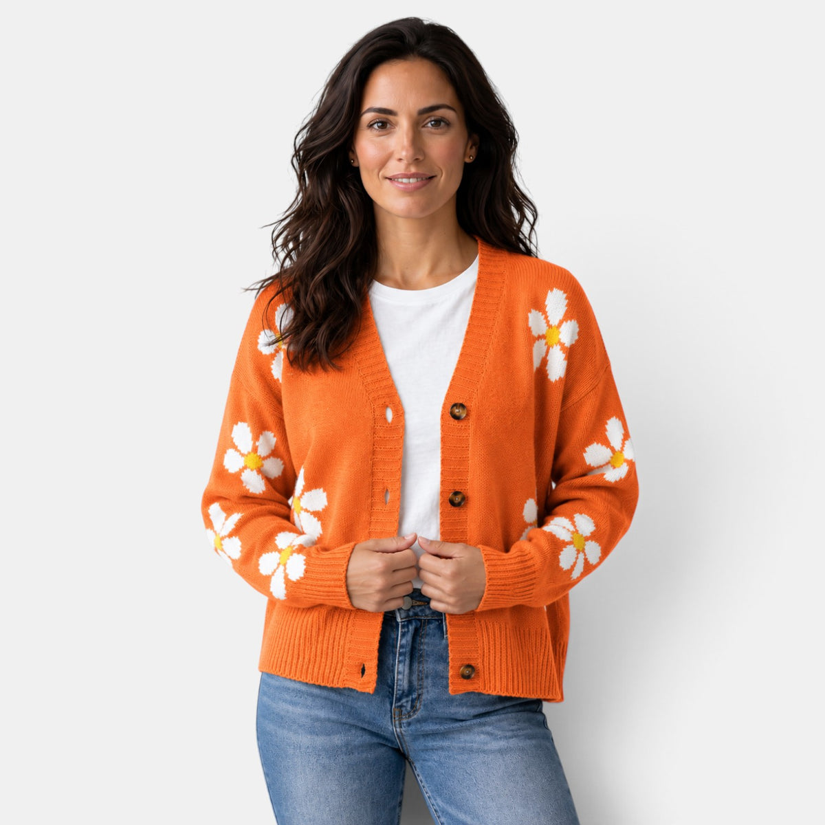 Cárdigan Mujer Punto Estilo Floral Oversize