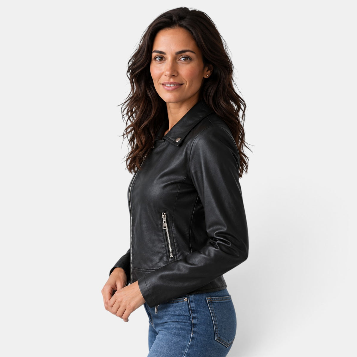 Chaqueta Cuero Mujer Corta Elegante