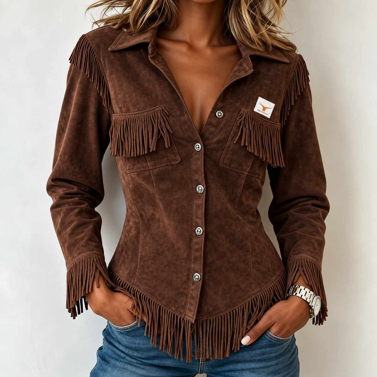 Chaqueta Ante Mujer Flecos Western