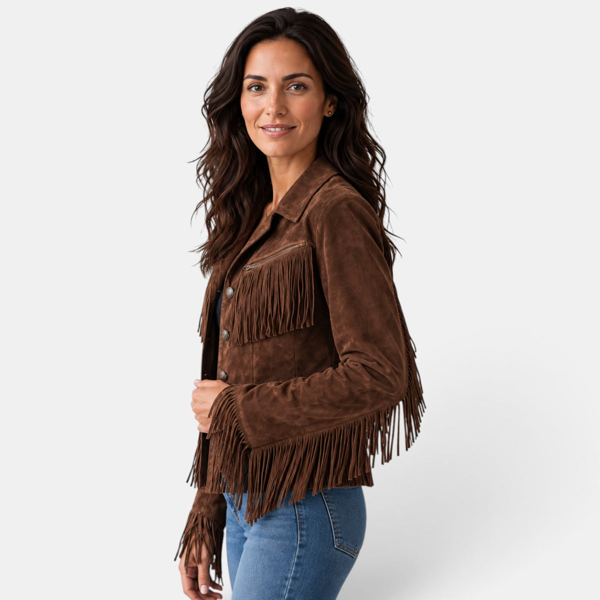 Chaqueta Ante Mujer Flecos Cropped