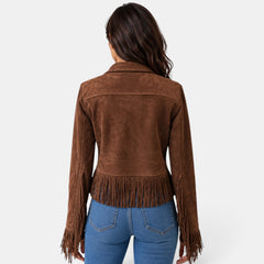 Chaqueta Ante Mujer Flecos Cropped